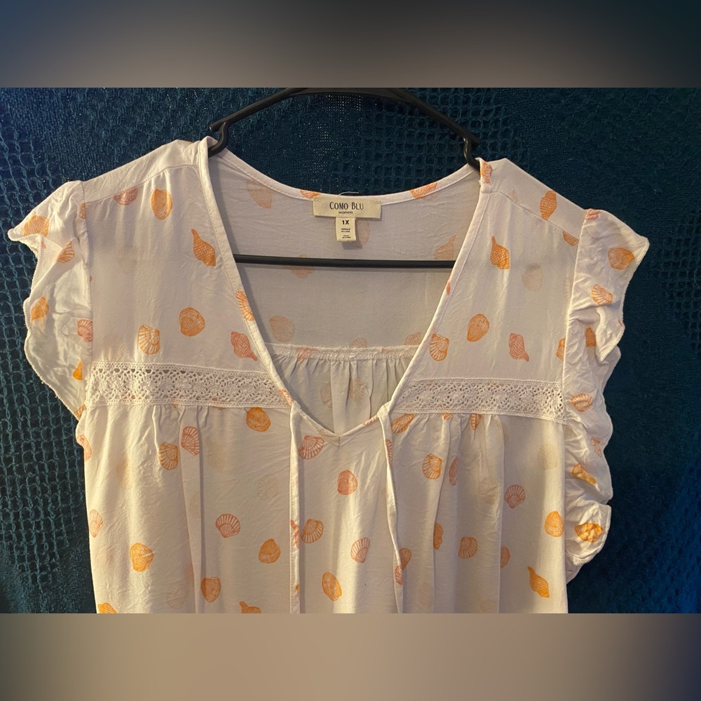 White with Peach Seashells Tunic